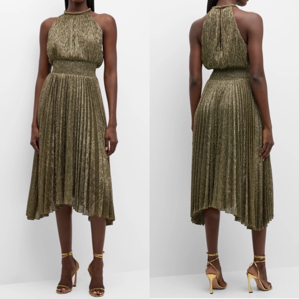 NEW NWT A.L.C. Renzo II Pleated Midi Dress In Gold